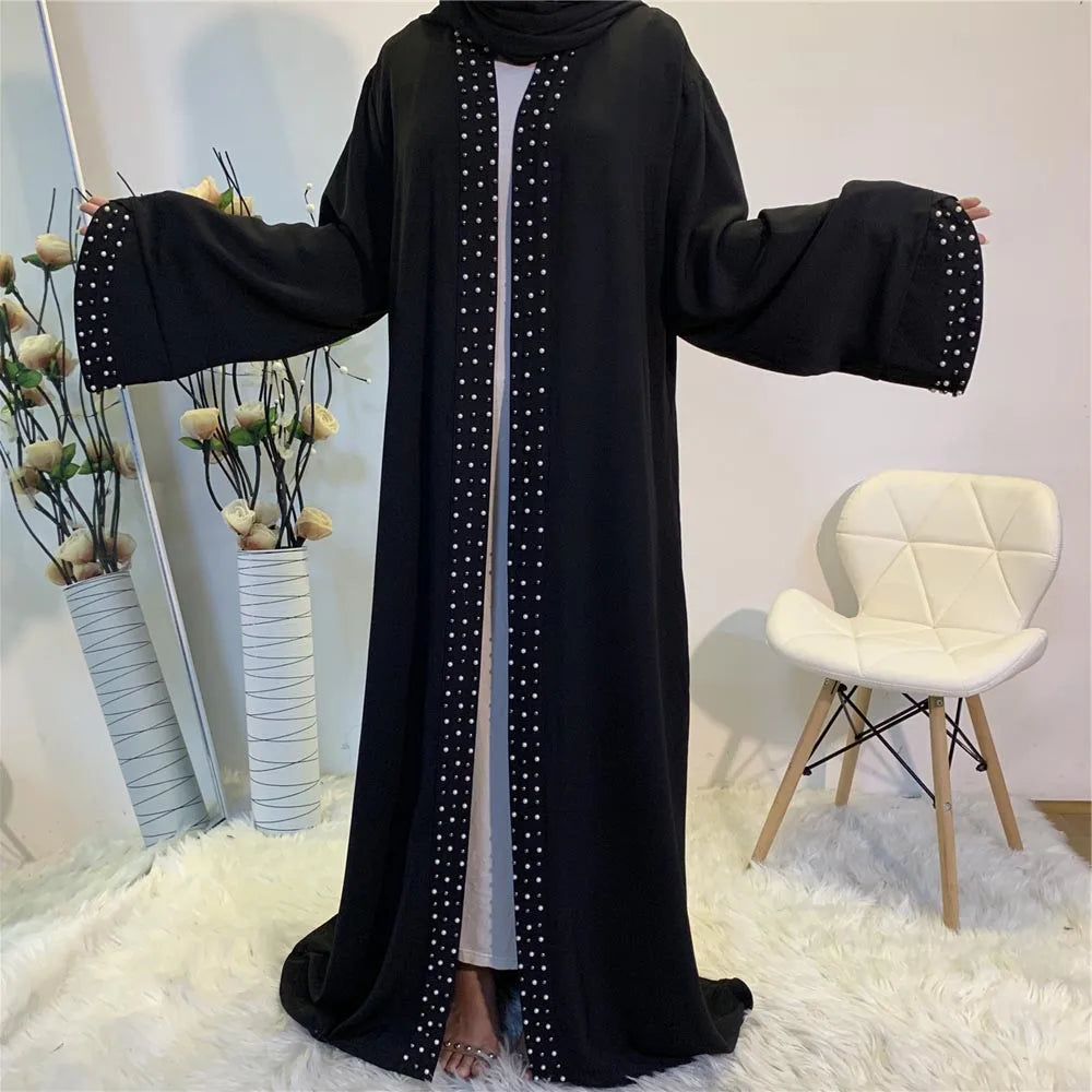 Lovely Open Abaya Women Beads Long Maxi Dress