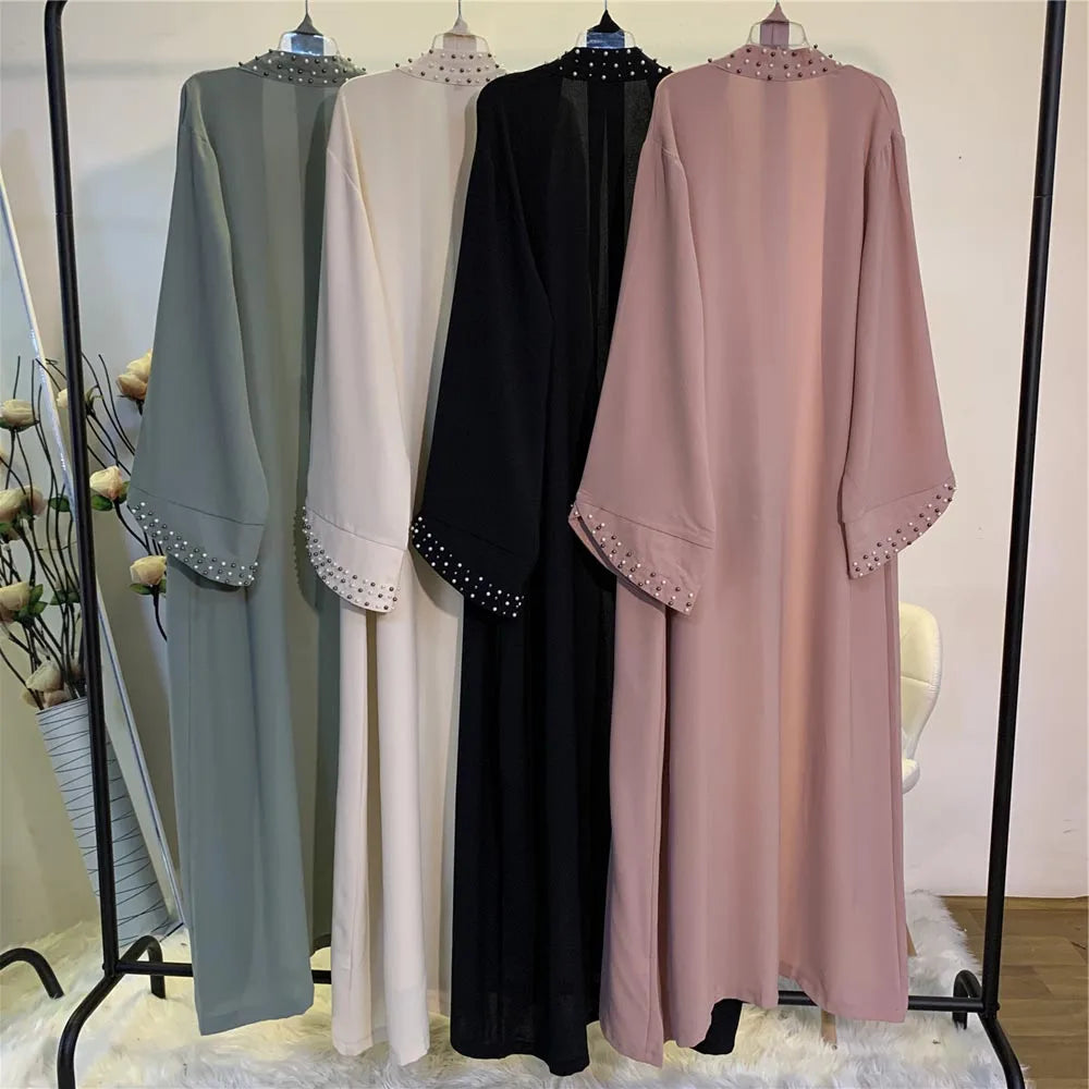 Lovely Open Abaya Women Beads Long Maxi Dress