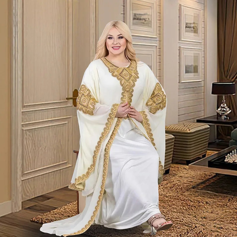 Jalabiya foreves Robe Embroidered Gold Lace Dress Suit