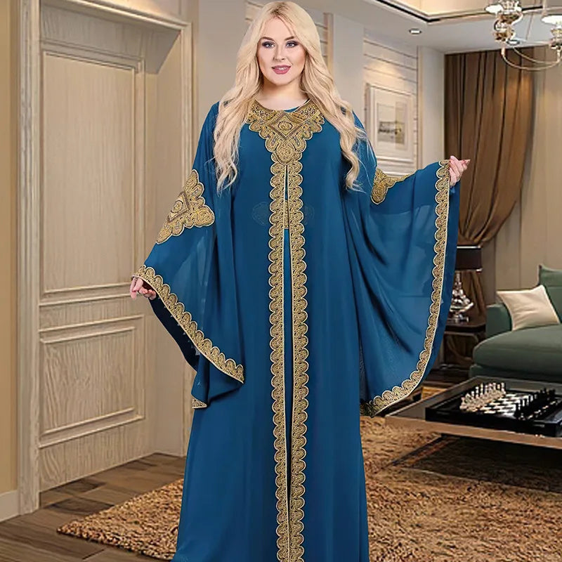 Jalabiya foreves Robe Embroidered Gold Lace Dress Suit