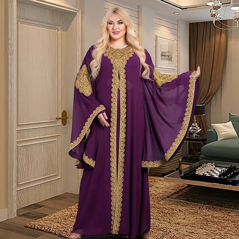 Jalabiya foreves Robe Embroidered Gold Lace Dress Suit