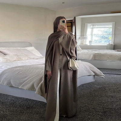 Open Abaya for Women Plain Cotton Linen Modest Abayas