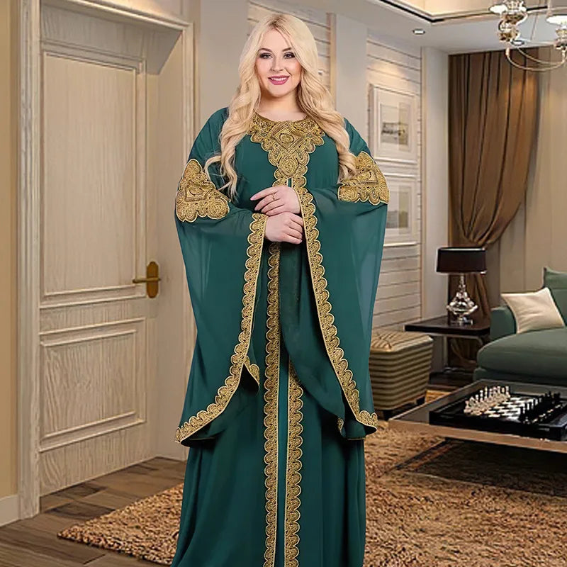 Jalabiya foreves Robe Embroidered Gold Lace Dress Suit