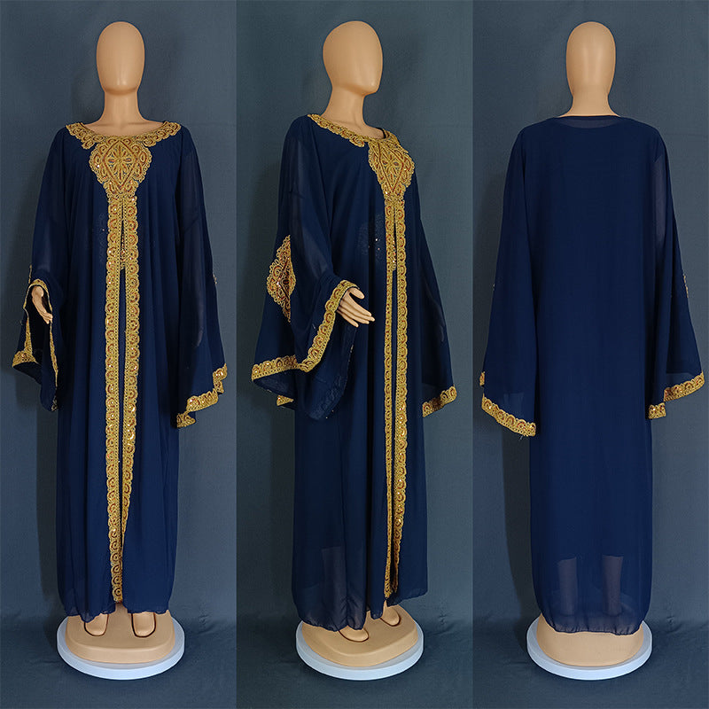 Jalabiya foreves Robe Embroidered Gold Lace Dress Suit