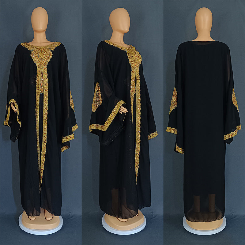 Jalabiya foreves Robe Embroidered Gold Lace Dress Suit