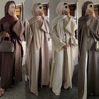 Open Abaya for Women Plain Cotton Linen Modest Abayas