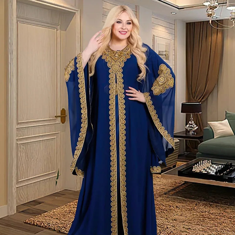 Jalabiya foreves Robe Embroidered Gold Lace Dress Suit