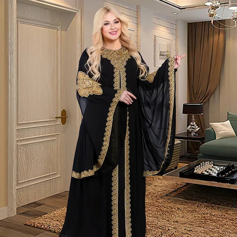 Jalabiya foreves Robe Embroidered Gold Lace Dress Suit